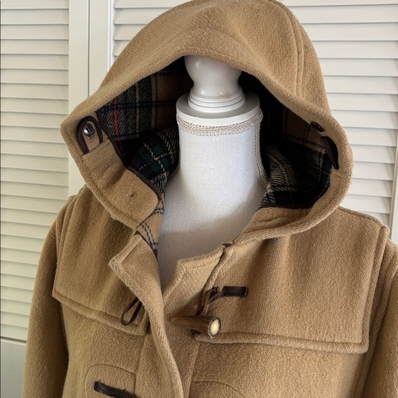 L.L. Bean Vintage Tan Duffle Coat Made in England Tartan Toggle Women’s Size 12 - Picture 2 of 11